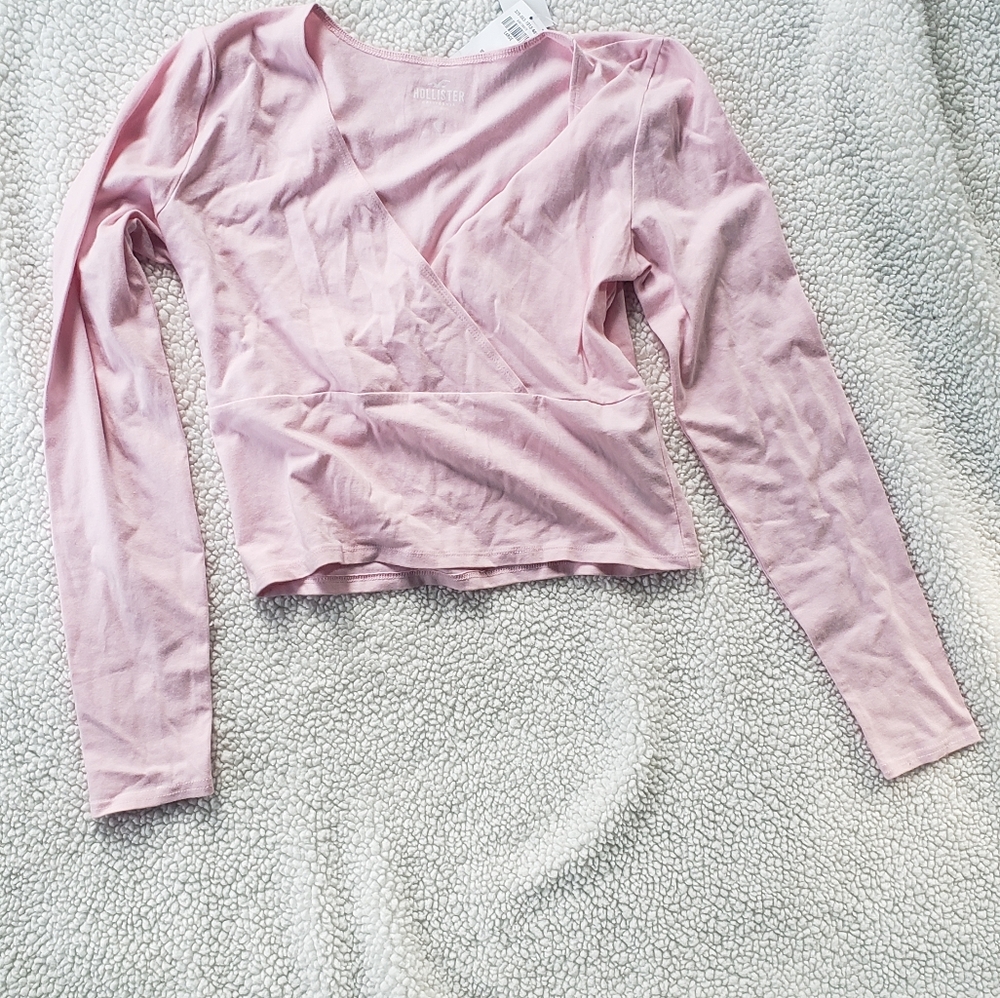 Womens HOLLISTER size large cropped long sleeve pink top new